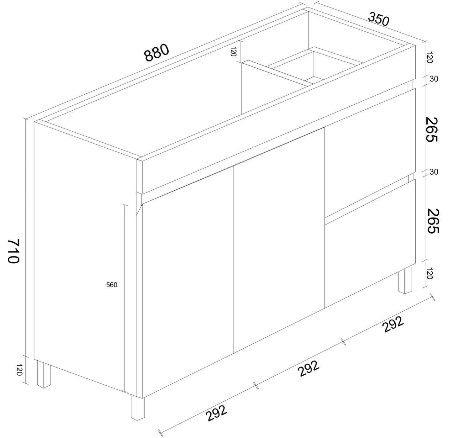 BIANCA 900mm PVC Slim Freestanding Vanity (RHD)