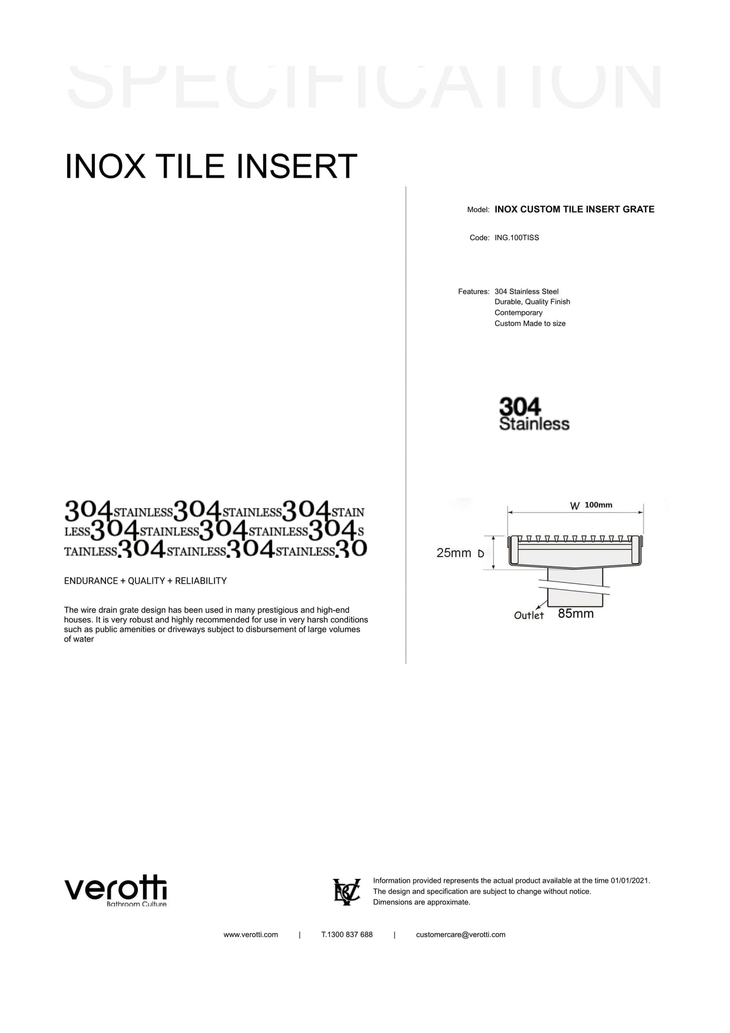 INOX TILE INSERT 100 - Custom Made