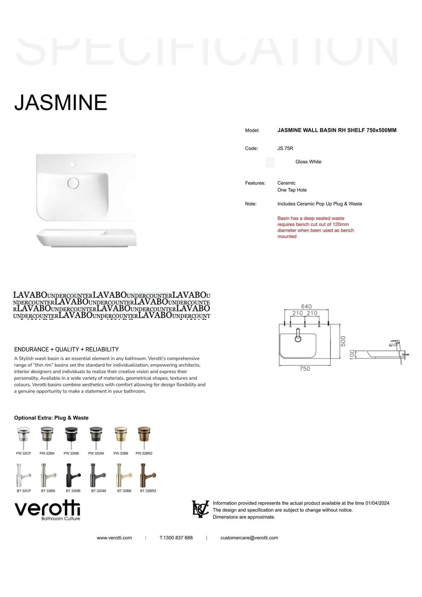 JASMINE SHELF (W750, D500, H100)