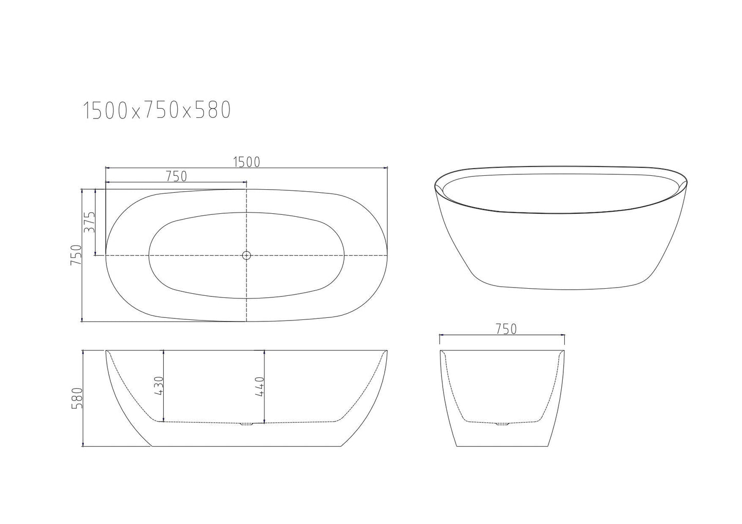 Pilato Freestanding Bathtub - Gloss White & Matt White 1500mm, 1700mm