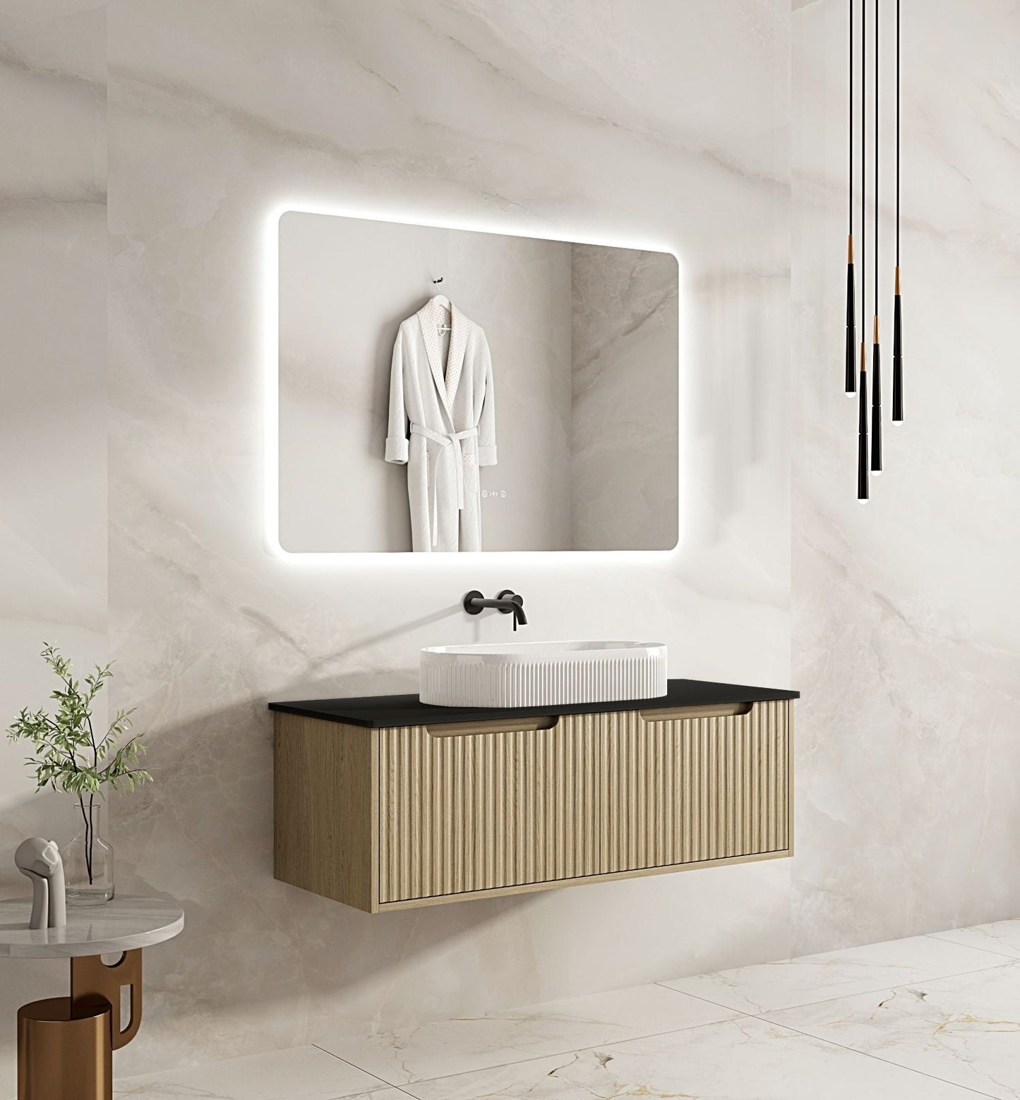Fluted Rhea 1200mm Wall-Hung Cabinet - Natural Oak