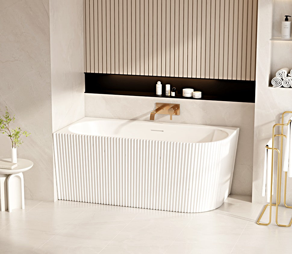 Rose V-Groove Corner Bathtub - Matt White 1500mm, 1700mm