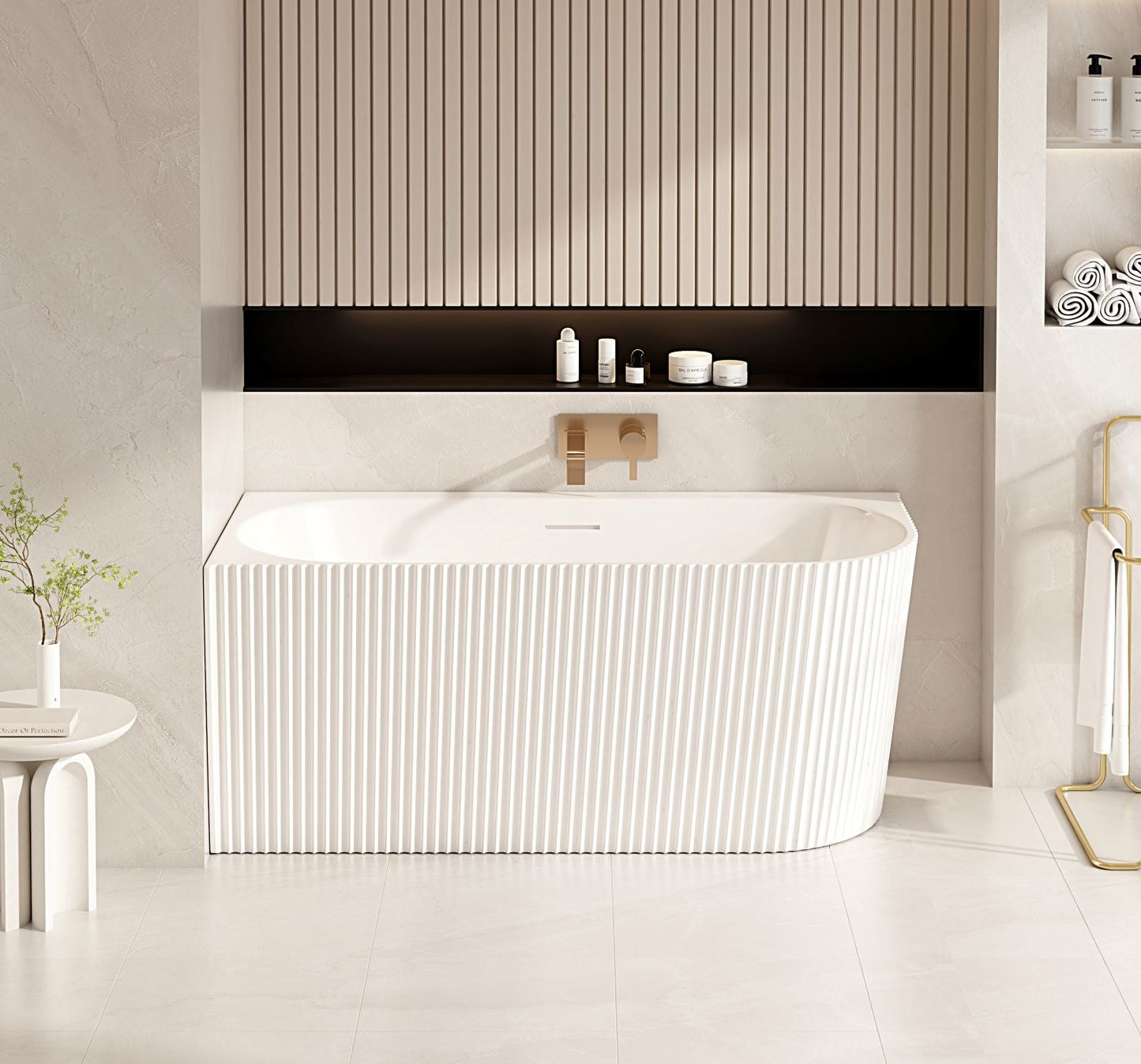 Rose V-Groove Corner Bathtub - Matt White 1500mm, 1700mm