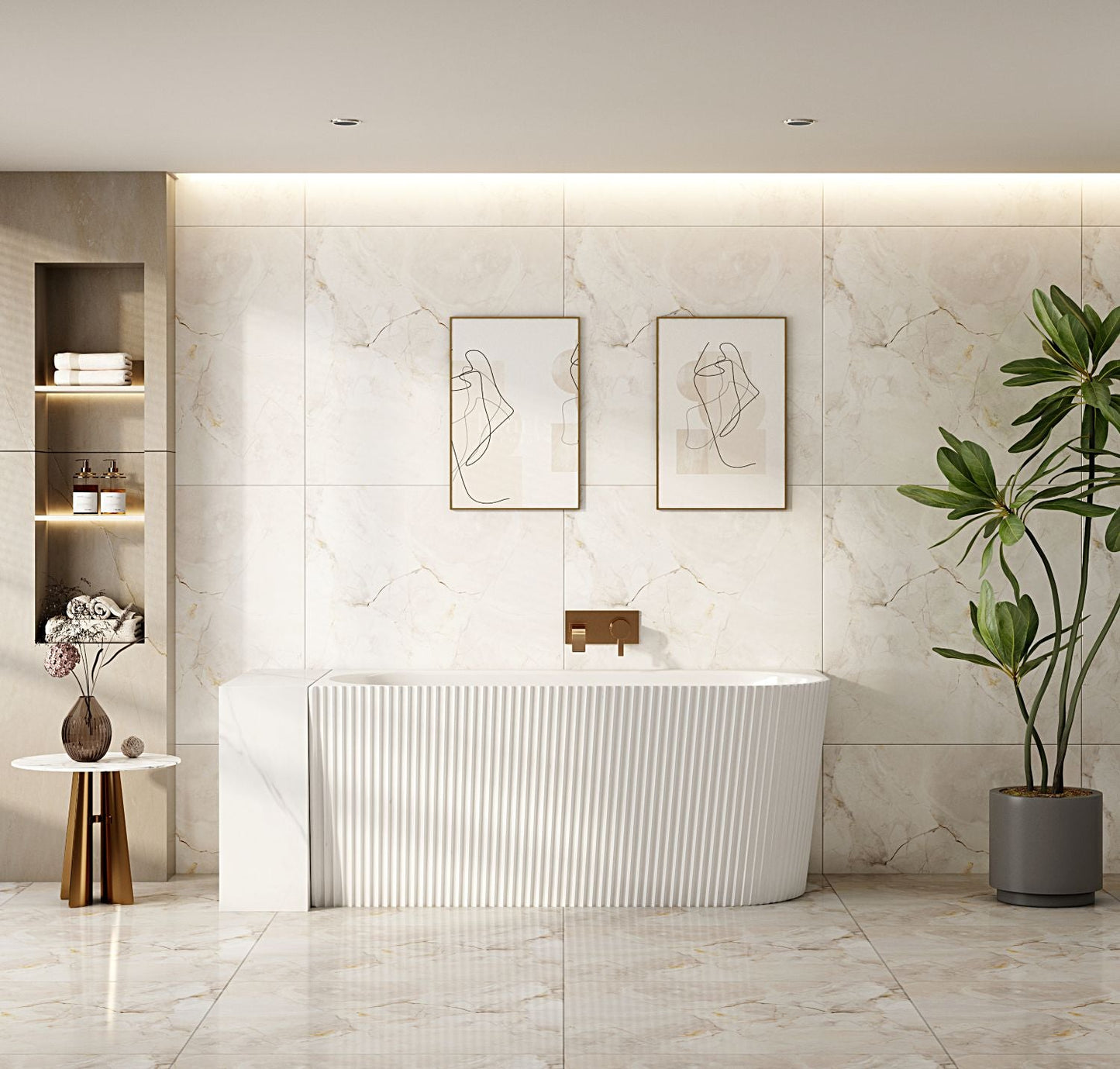 Rose V-Groove Corner Bathtub - Matt White 1500mm, 1700mm