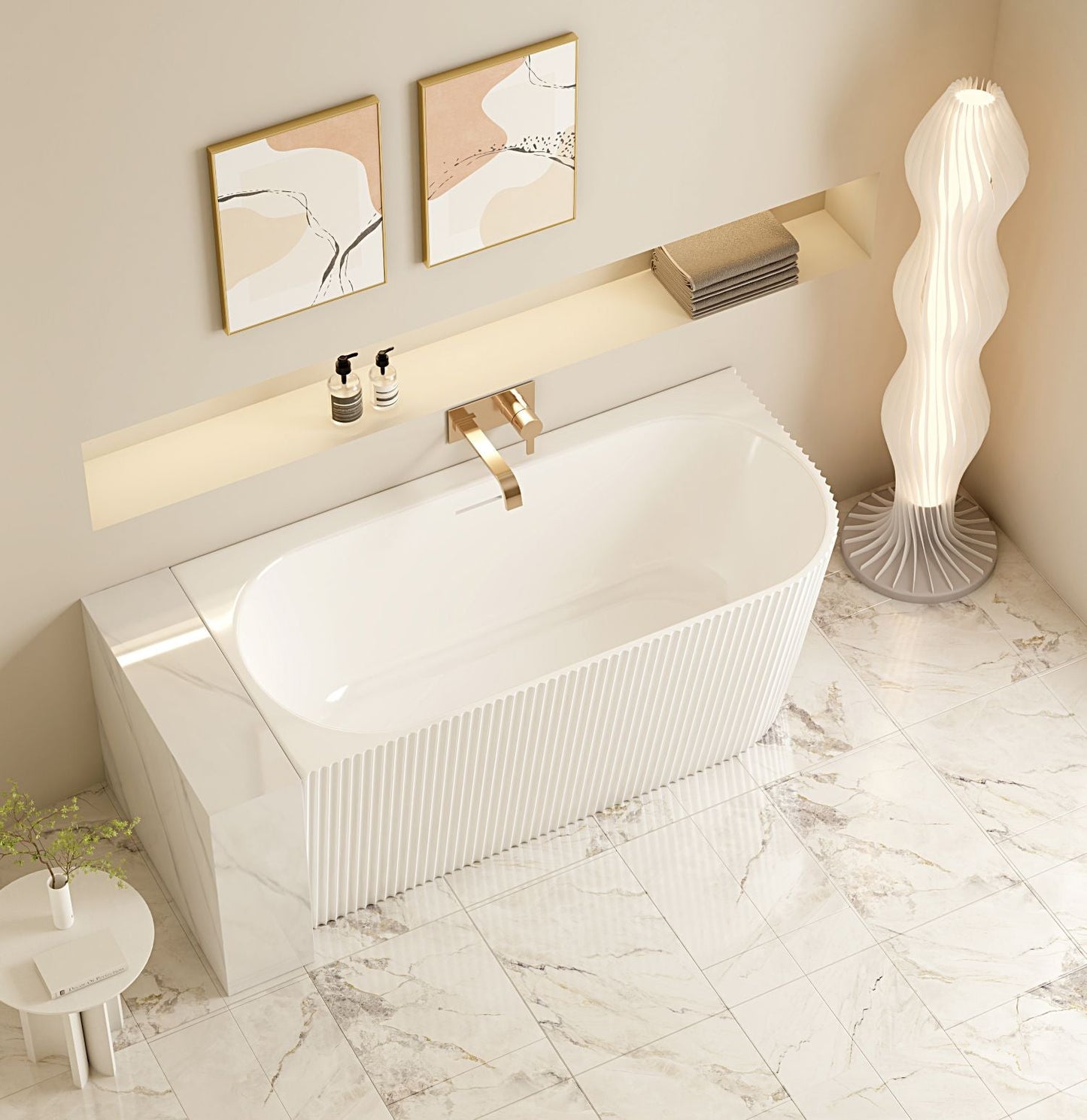 Rose V-Groove Corner Bathtub - Matt White 1500mm, 1700mm