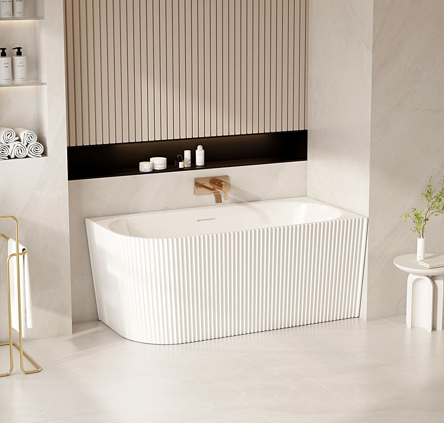 Rose V-Groove Corner Bathtub - Matt White 1500mm, 1700mm