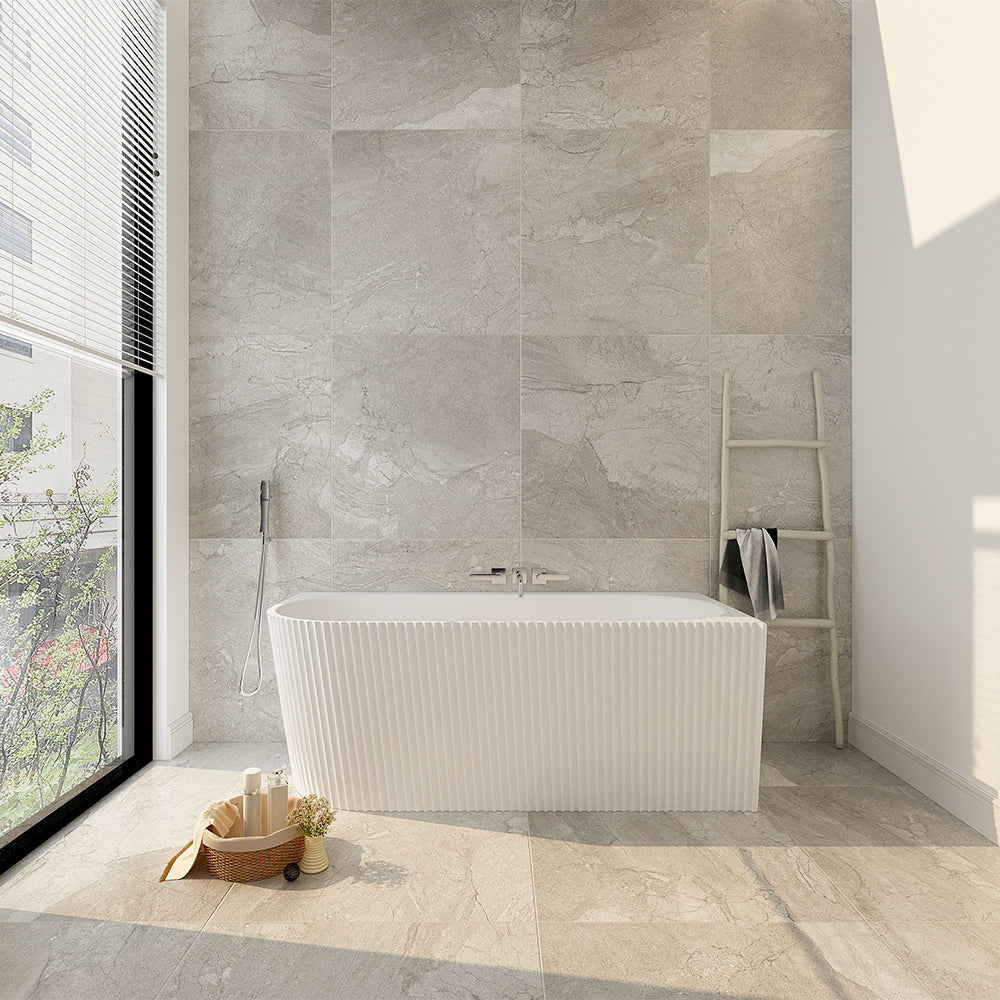 Rose V-Groove Corner Bathtub - Matt White 1500mm, 1700mm