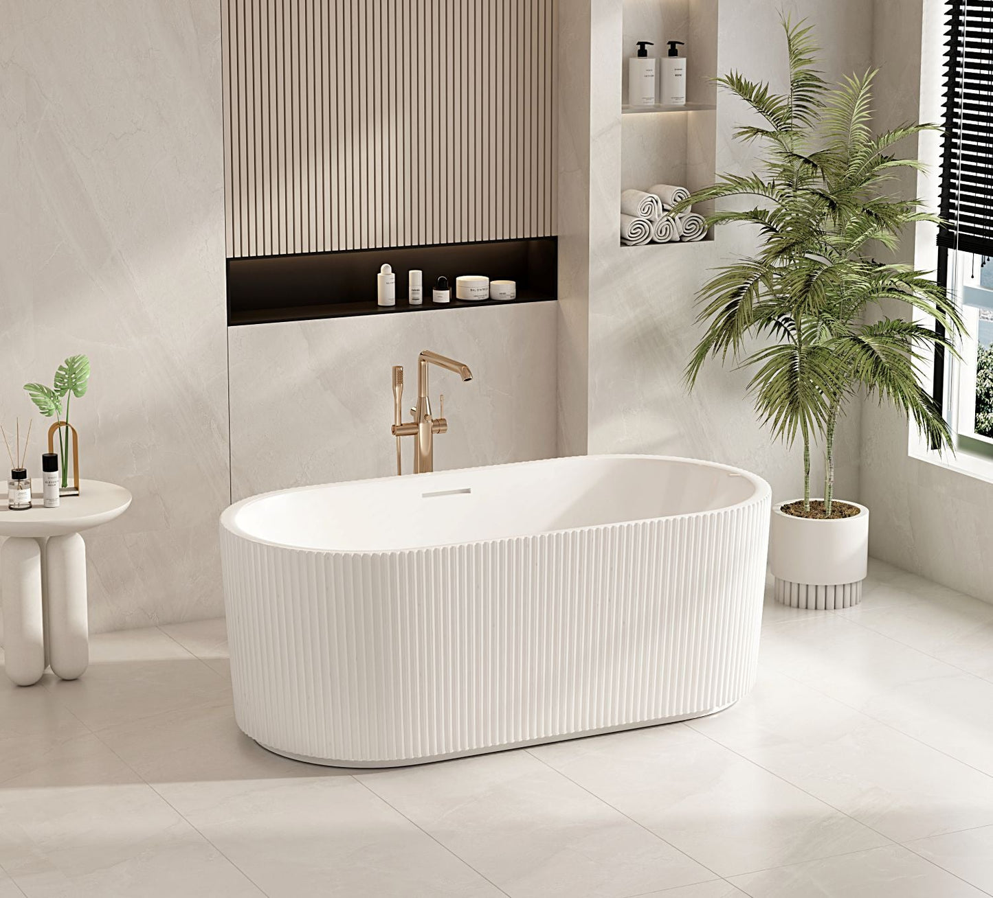 Rose Fluted V-Groove Freestanding Bathtub - Matt White 1500mm, 1700mm