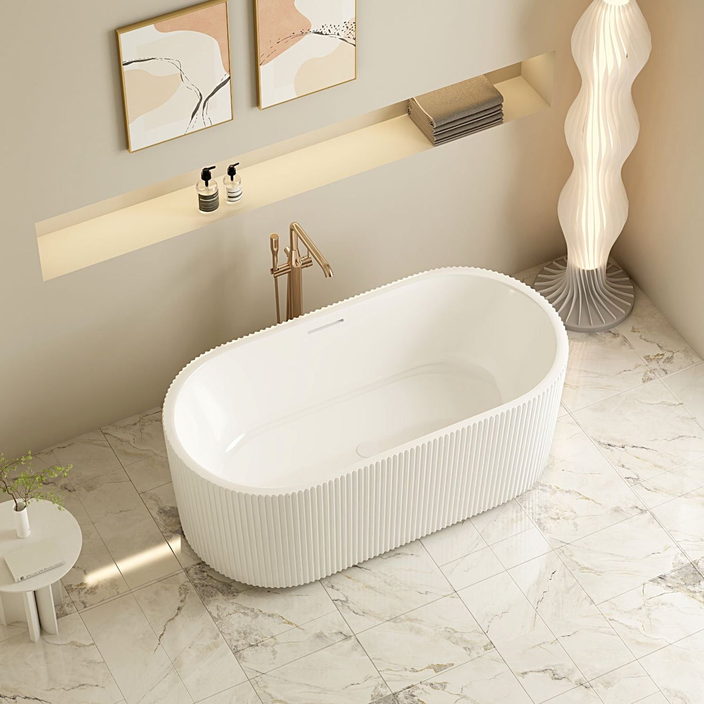Rose Fluted V-Groove Freestanding Bathtub - Matt White 1500mm, 1700mm