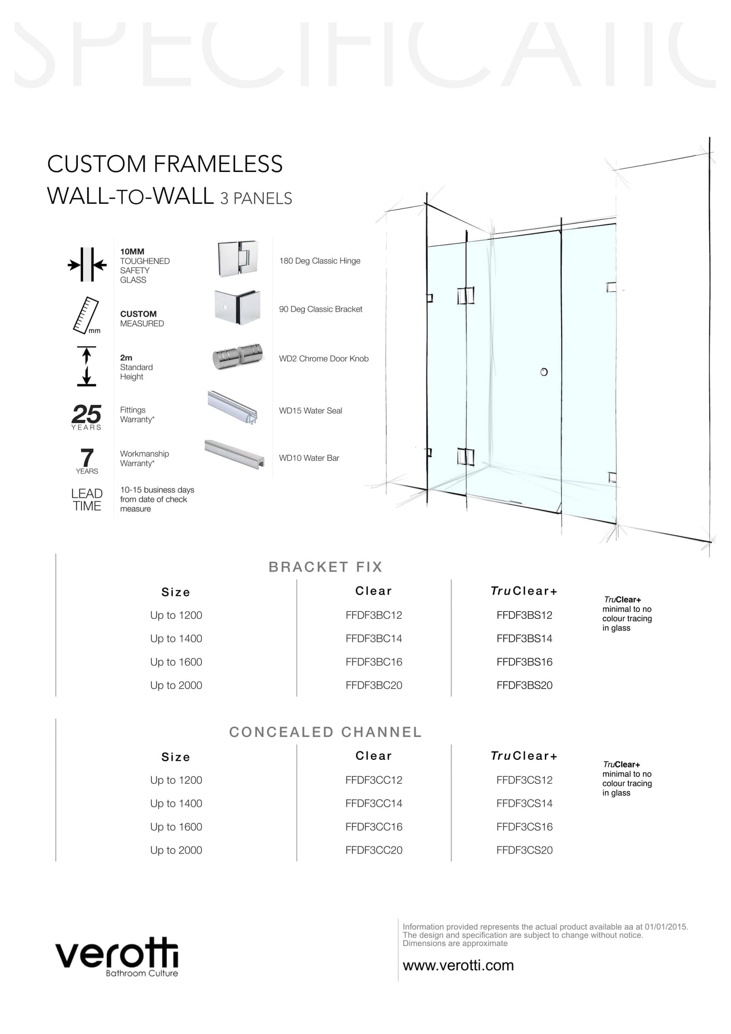 Custom Frameless Wall-To-Wall (3 Panels)