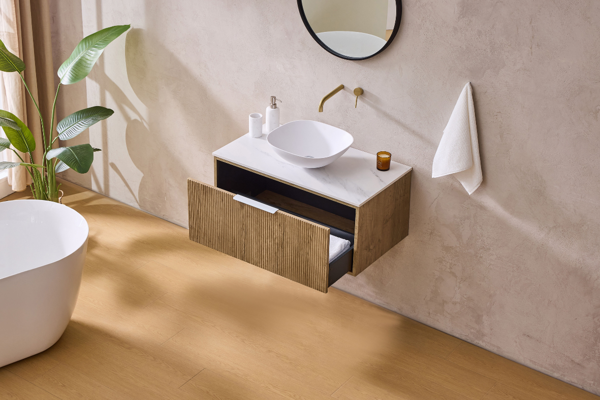 Kliff Oak Fluted Wood Grain Vanities 900mm