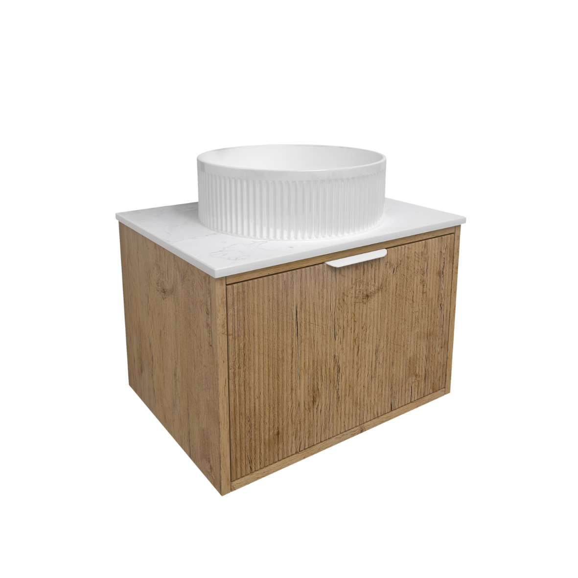 Kliff Oat Fluted Wood Grain Vanities 600mm