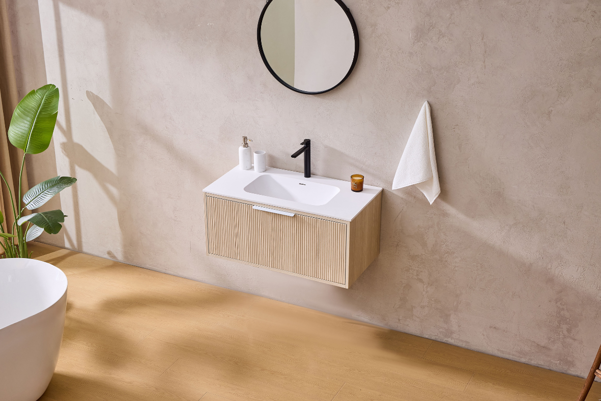 Kliff Oak Fluted Wood Grain Vanities 900mm