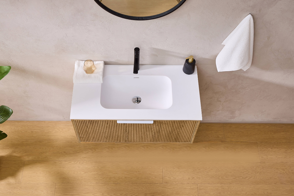 Kliff Oak Fluted Wood Grain Vanities 900mm