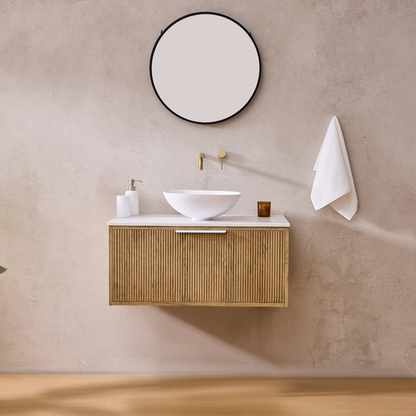 Kliff Oat Fluted Wood Grain Vanities 600mm