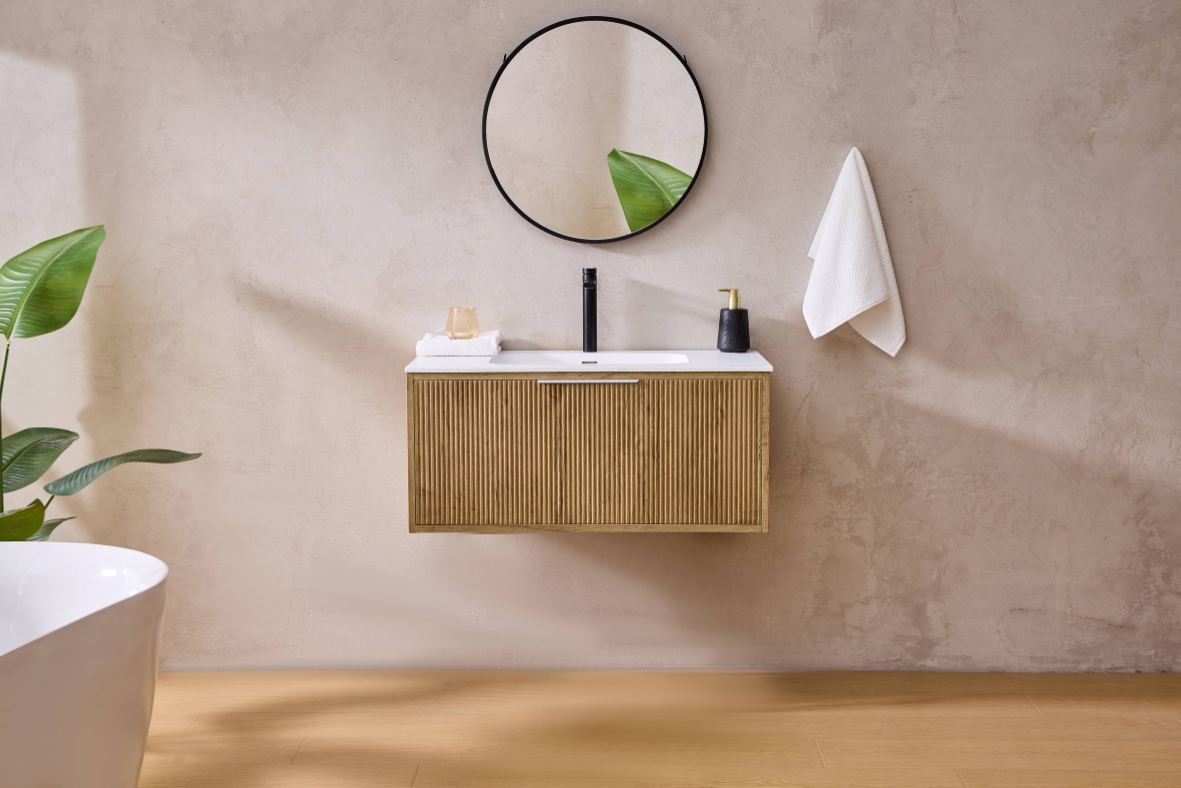 Kliff Oak Fluted Wood Grain Vanities 900mm