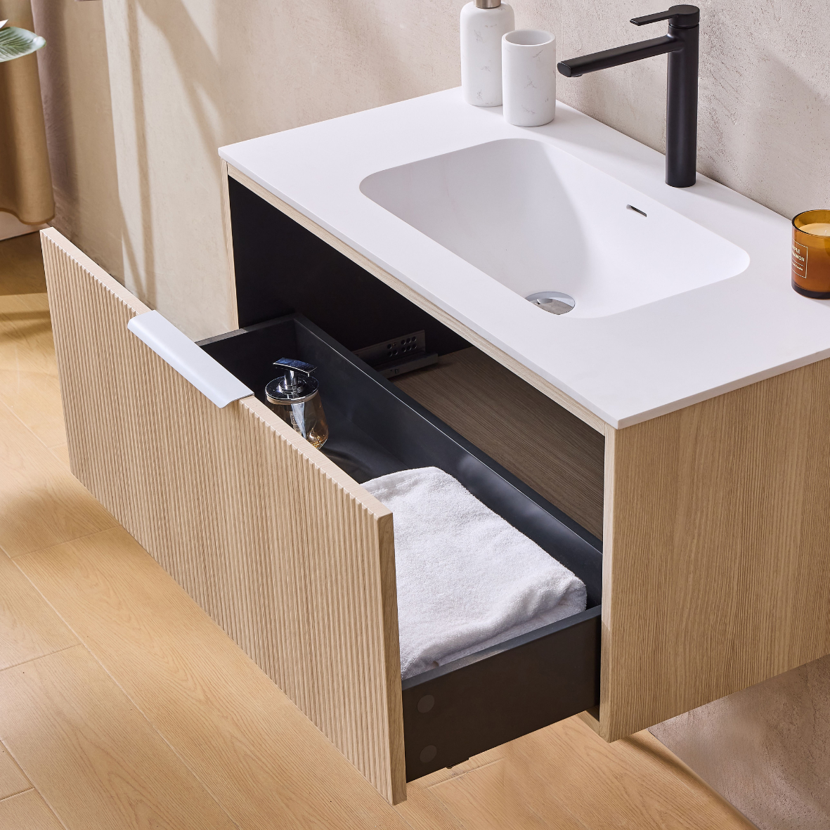 Kliff Oak Fluted Wood Grain Vanities 750mm