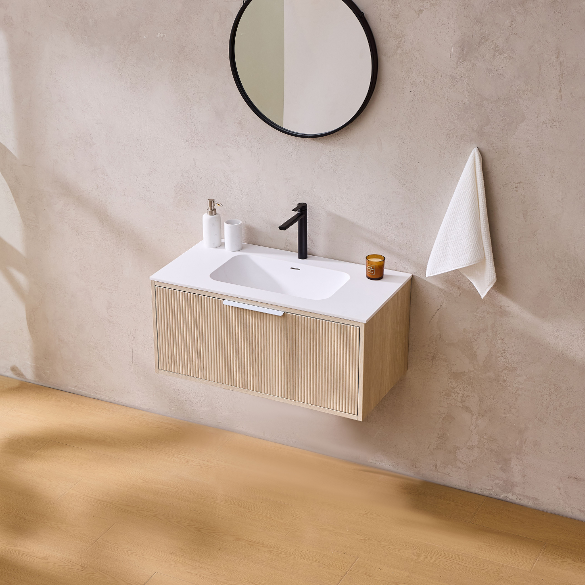 Kliff Oak Fluted Wood Grain Vanities 750mm