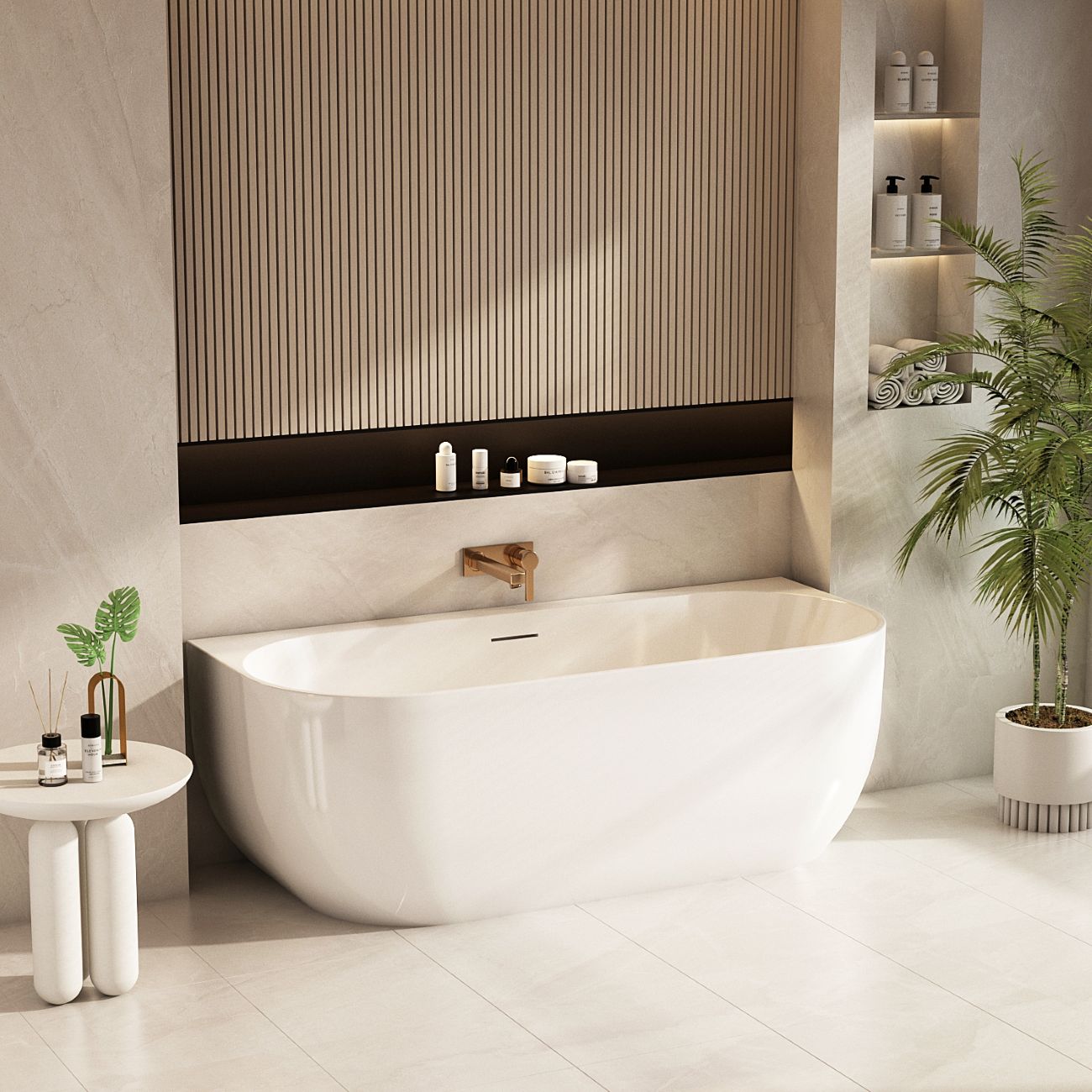 Anna Back-To-Wall Bathtub – Gloss White 1500mm, 1700mm
