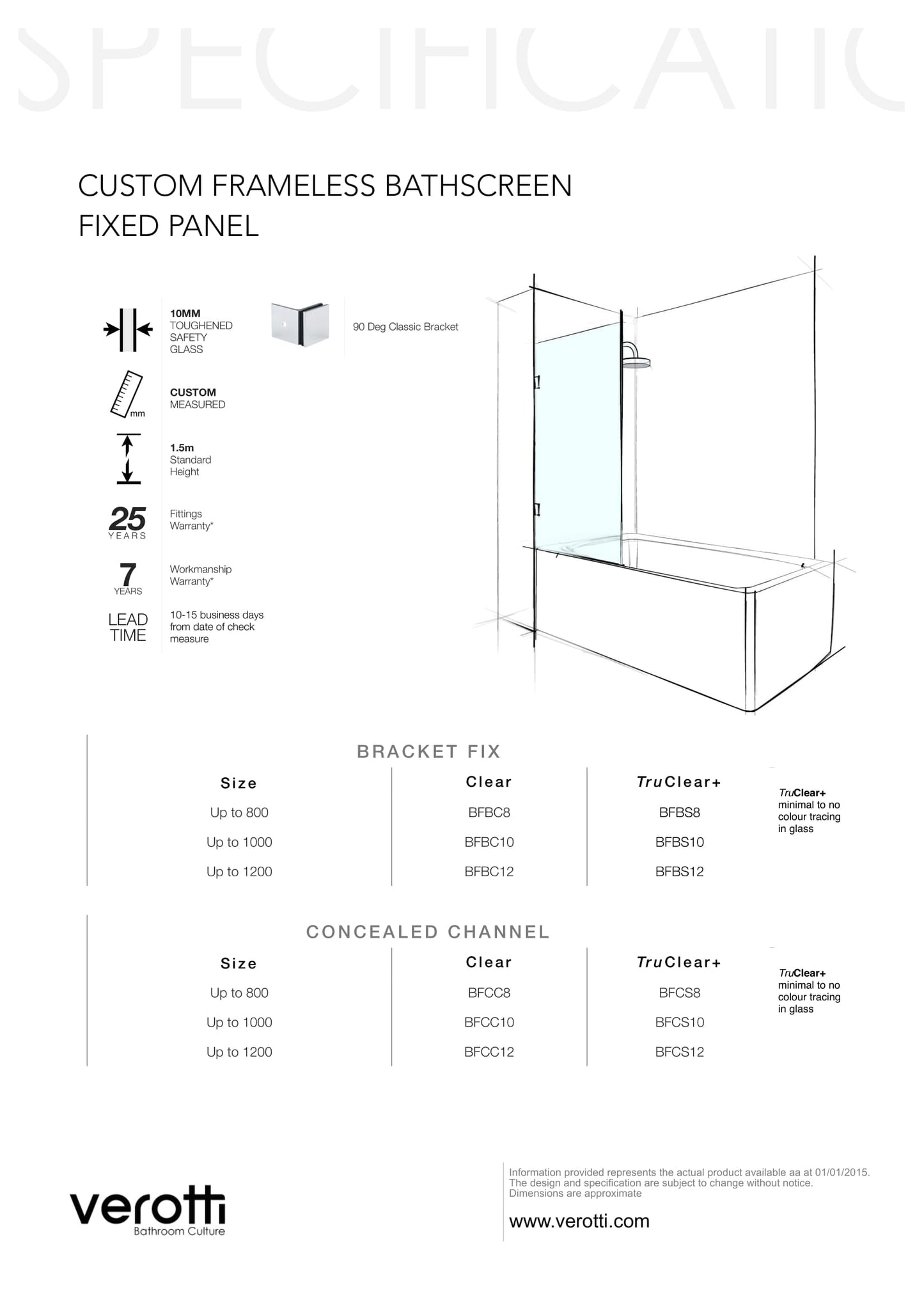 Custom Frameless Bathscreen Swing Panel (From Wall)