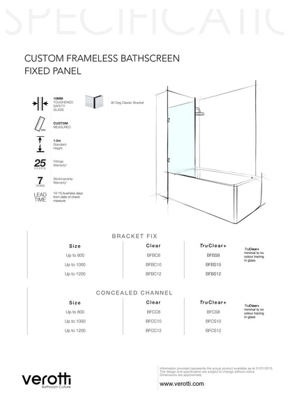 Custom Frameless Bathscreen Swing Panel (From Wall)