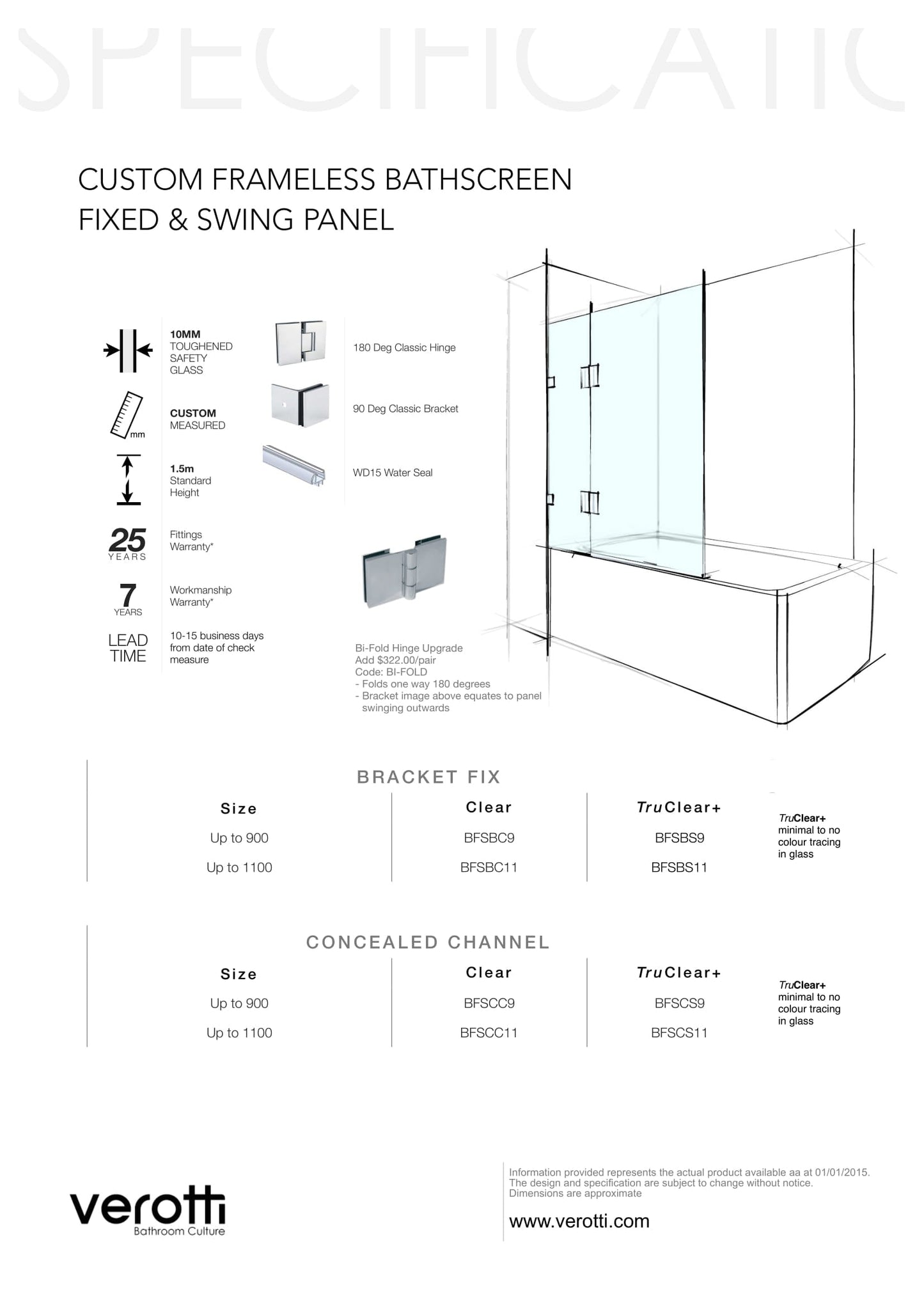 Custom Frameless Bathscreen Fixed & Swing Panel