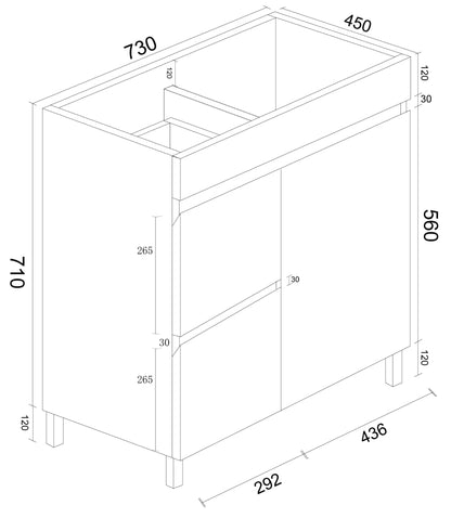 BIANCA 750mm PVC Freestanding Vanity (LHD)