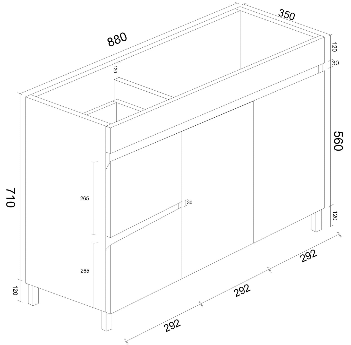 BIANCA 900mm PVC Slim Freestanding Vanity (LHD)