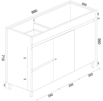 BIANCA 900mm PVC Slim Freestanding Vanity (LHD)