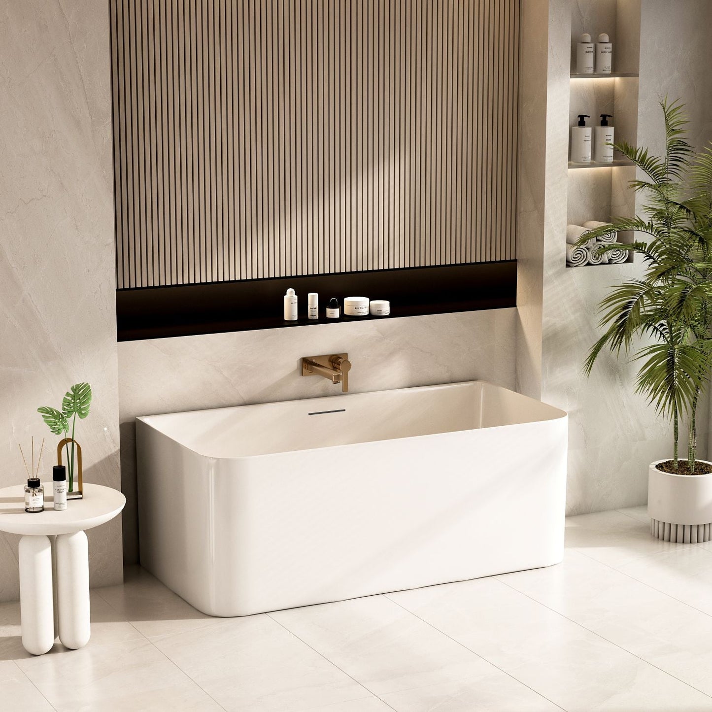 Bullion Ultra-Thin Back-to-Wall Bathtub - Gloss White 1500mm, 1700mm