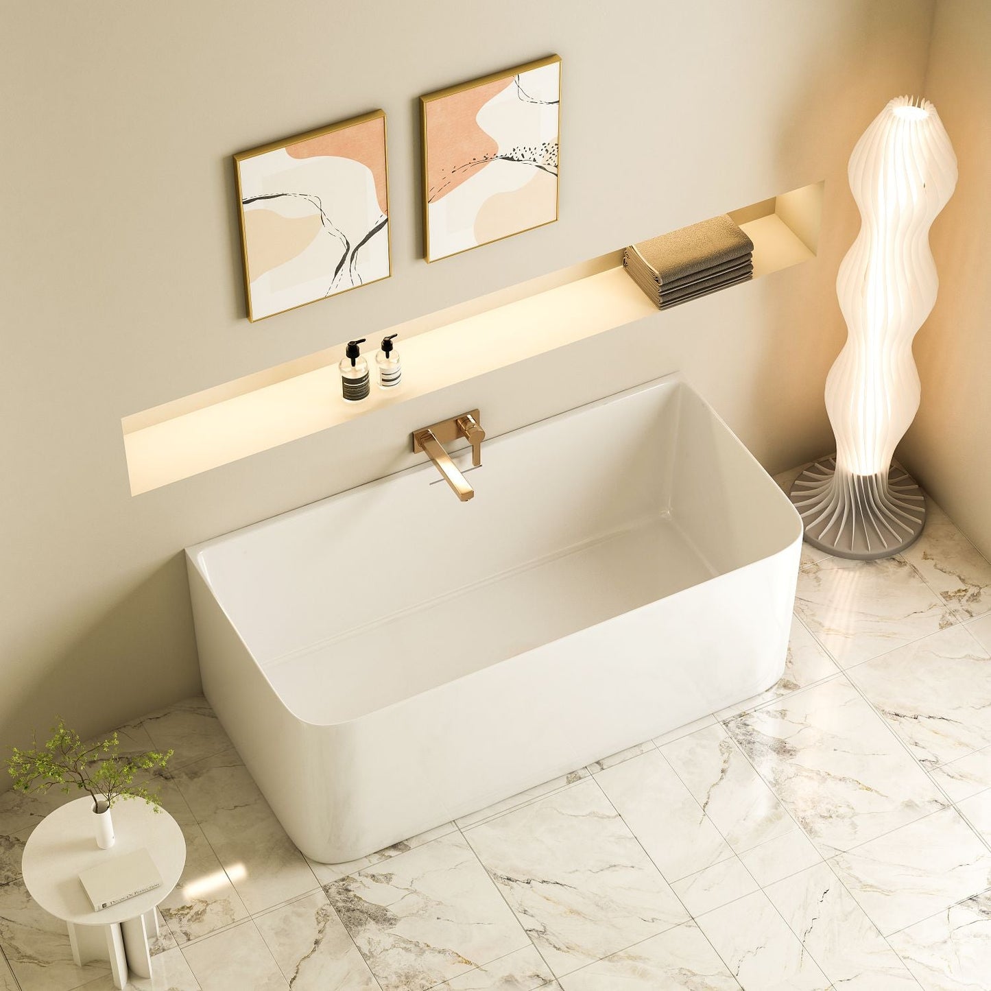 Bullion Ultra-Thin Back-to-Wall Bathtub - Gloss White 1500mm, 1700mm