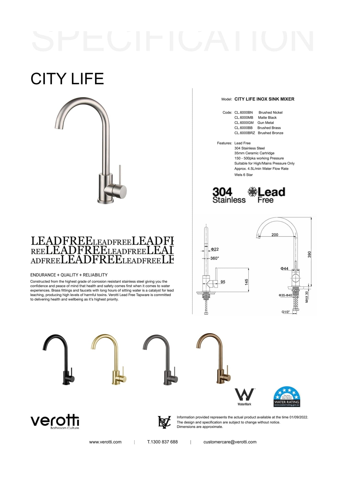 City Life Inox Kitchen/Laundry Mixer