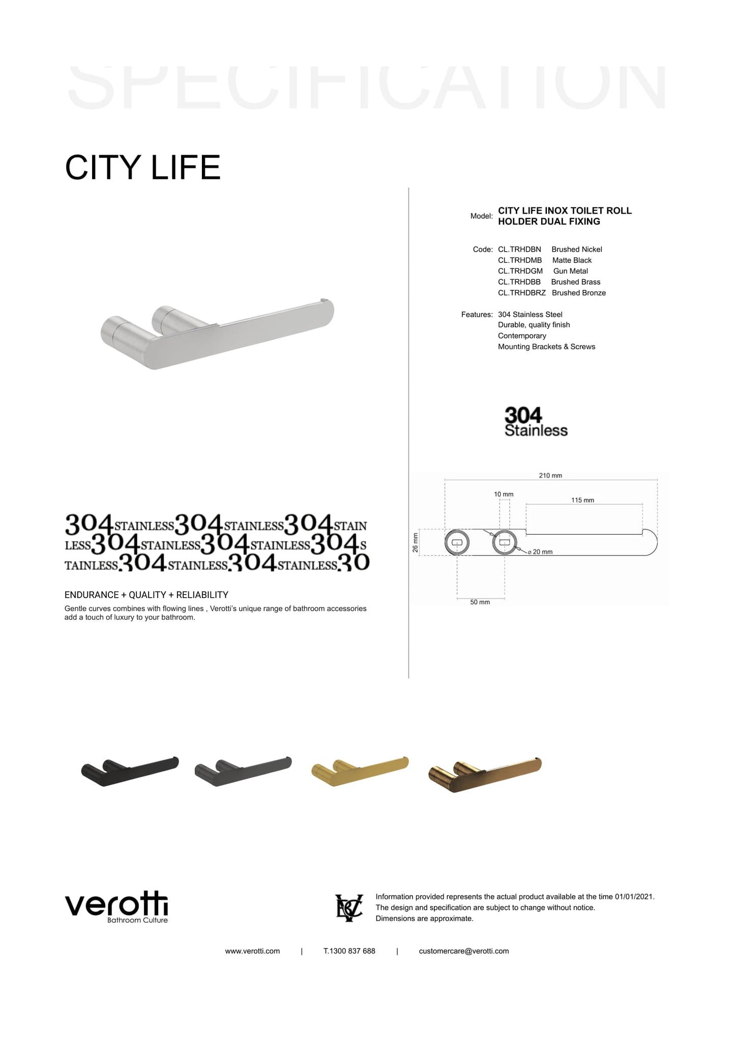 City Life Inox Dual Fixing Toilet Roll Holder