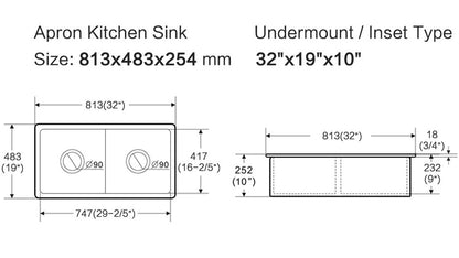 Procida Fireclay Inset/Undermount Sink 813mm x 483mm x 254mm