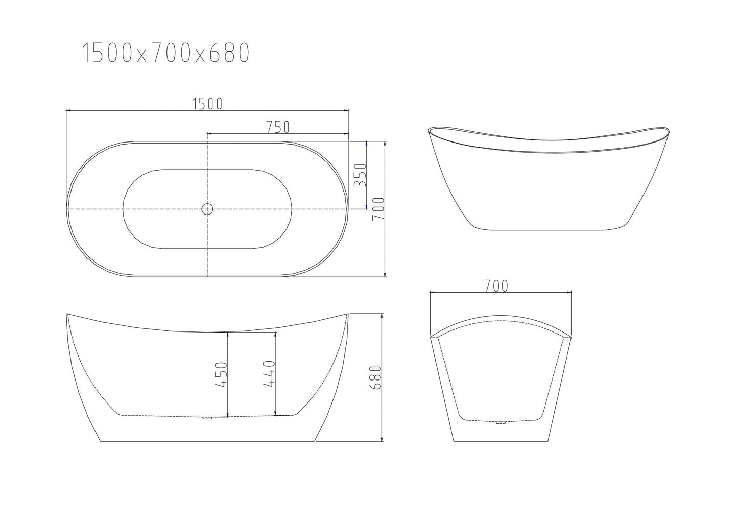 Disney Ultra-Thin Freestanding Bathtub - Gloss White 1500mm, 1700mm