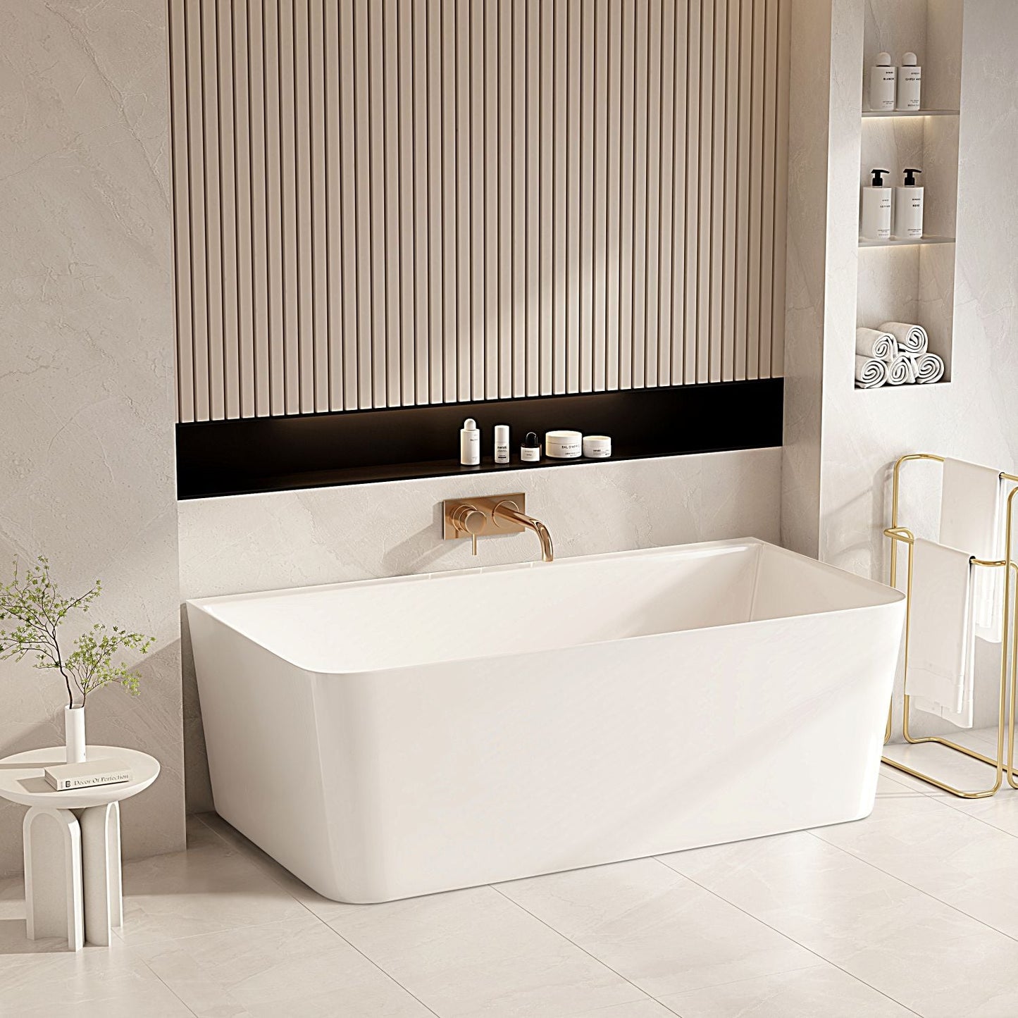 Fortuna Ultra-Thin Back-to-Wall Bathtub - Gloss White 1500mm x 750mm x 590mm