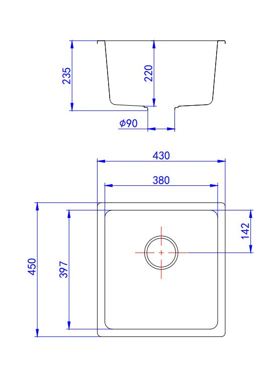 Crete Granite Sink Single Bowl - Size 350mm, 430mm, 550mm, 660mm, 730mm