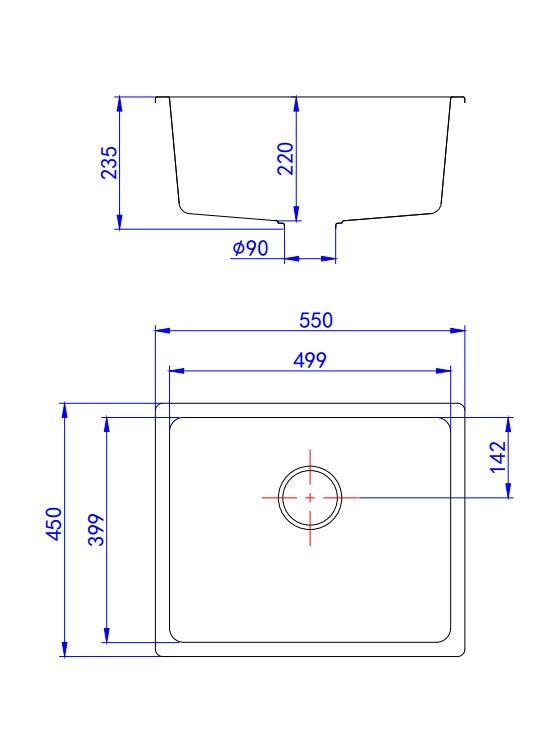 Crete Granite Sink Single Bowl - Size 350mm, 430mm, 550mm, 660mm, 730mm