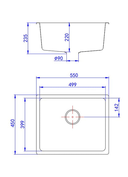 Crete Granite Sink Single Bowl - Size 350mm, 430mm, 550mm, 660mm, 730mm