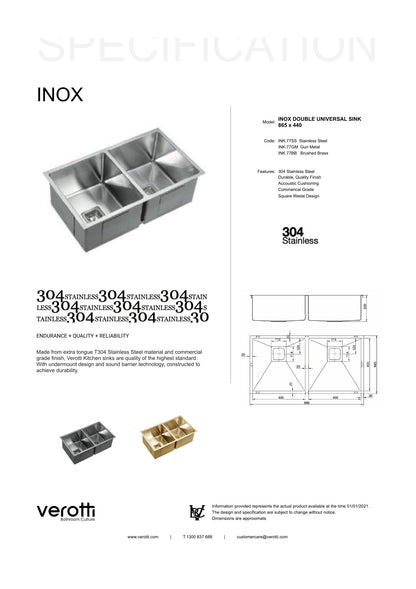 INOX DOUBLE UNIVERSAL SINK 865 x 440