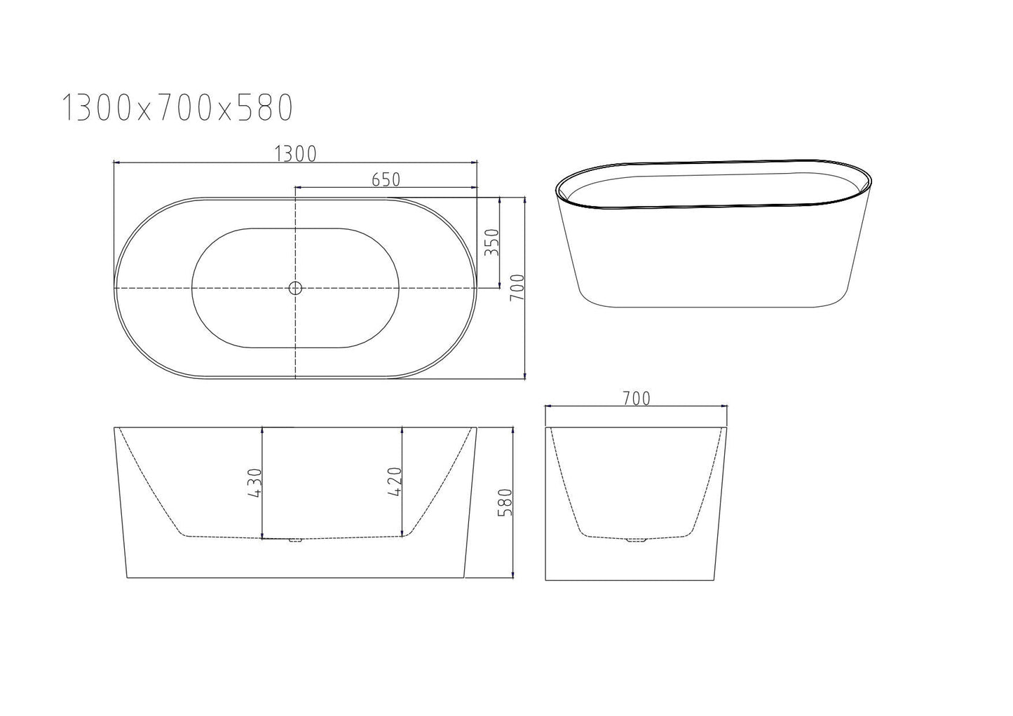 ISEO Freestanding Bathtub - Gloss White 1300mm, 1400mm, 1500mm, 1600mm, 1700mm
