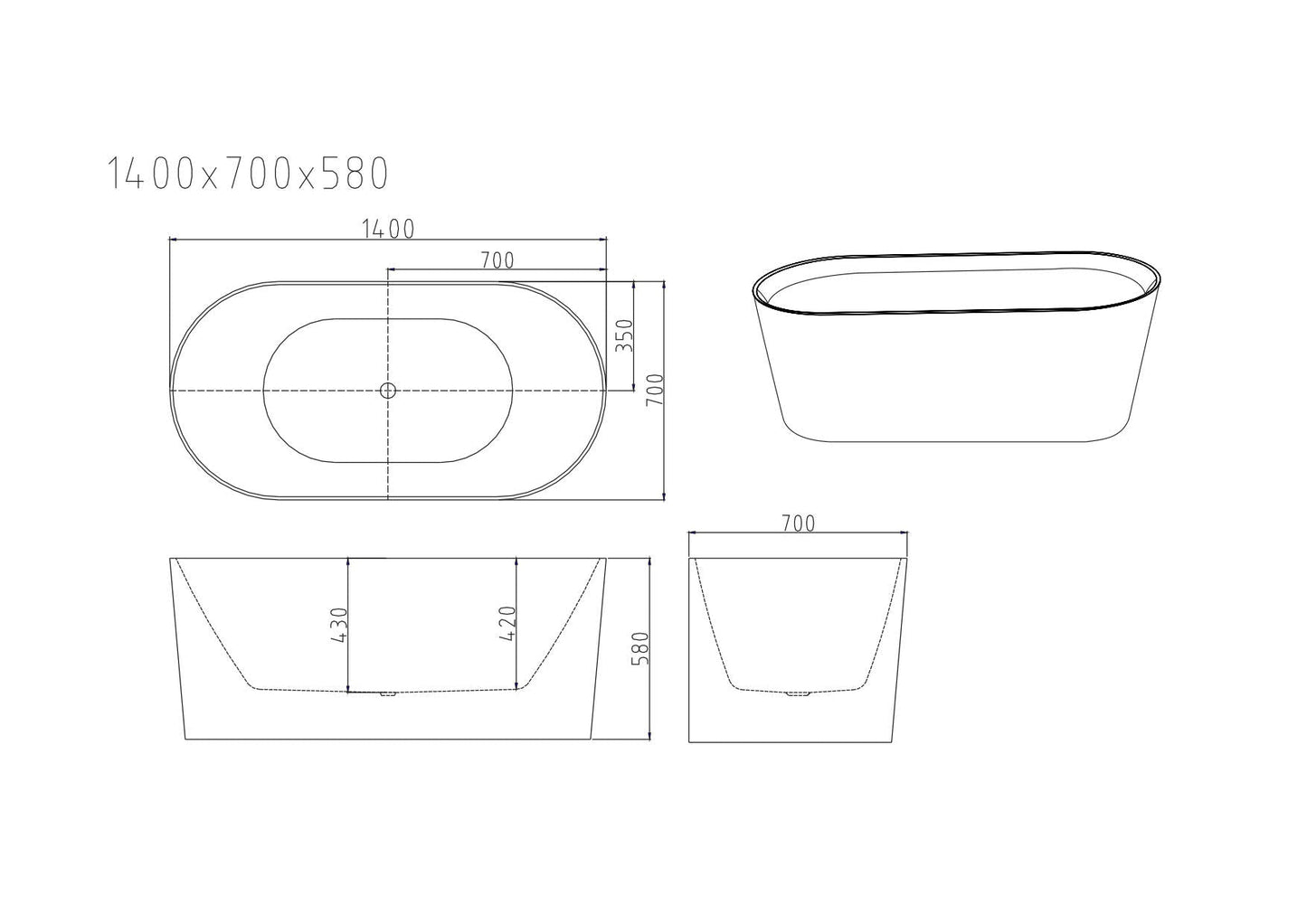 ISEO Freestanding Bathtub - Gloss White 1300mm, 1400mm, 1500mm, 1600mm, 1700mm