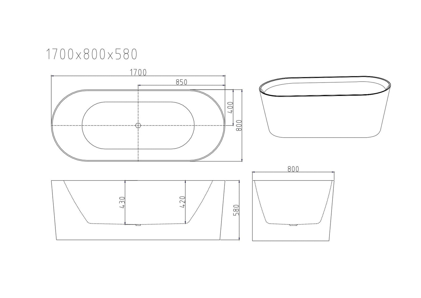 ISEO Freestanding Bathtub - Gloss White 1300mm, 1400mm, 1500mm, 1600mm, 1700mm