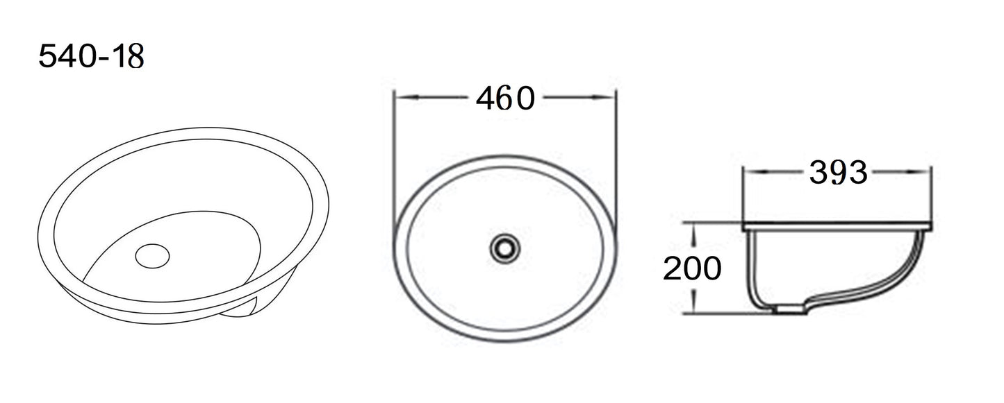 CITY LIFE OVAL UNDER COUNTER BASIN - 460mm x 390mm x 190mm
