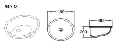 CITY LIFE OVAL UNDER COUNTER BASIN - 460mm x 390mm x 190mm