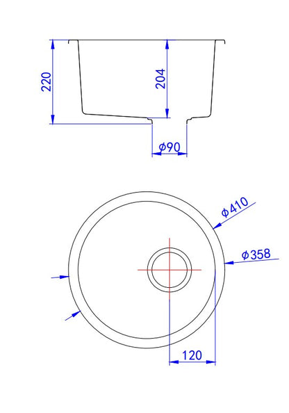 Laufey Granite Laundry/Bar Sink 410mm, 450mm