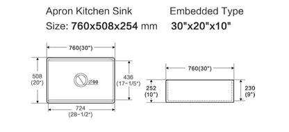 Orta  Fine Fireclay Farmhouse Sink With Work Station 760mm x 508mm x 254mm