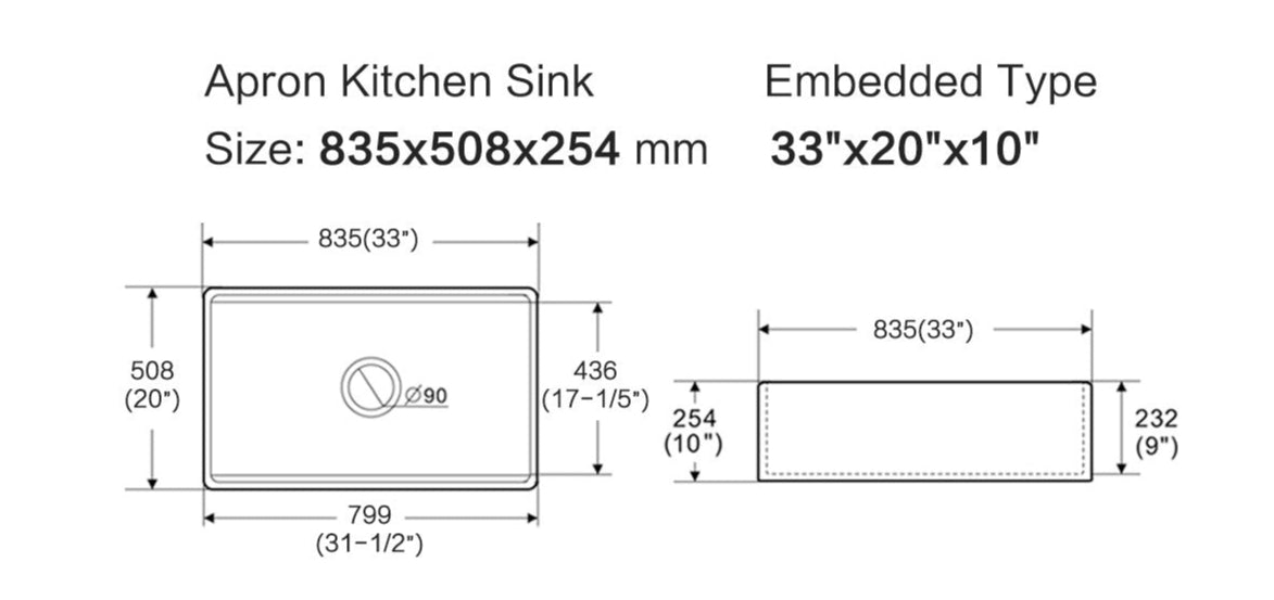 Orta Fireclay Buttler Workstation Sink 835mm x 508mm x 254mm