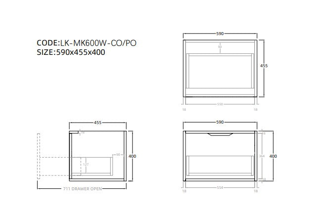 Kliff Oat Fluted Wood Grain Vanities 600mm