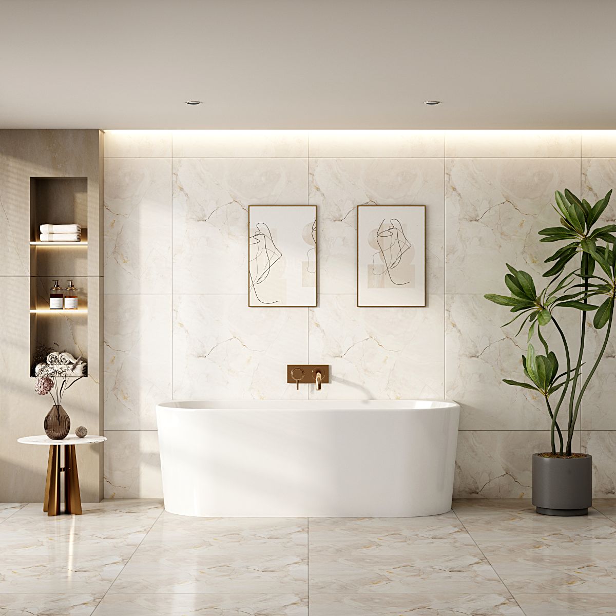 Musen Ultra-Thin Back-to-Wall Bathtub - Gloss White 1400mm, 1500mm, 1700mm